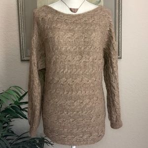 Abercrombie & Fitch Sweater Cable Knit Boat Neck Tan and Ivory - M